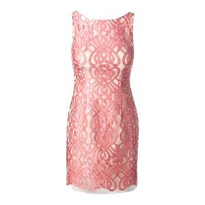 Aidan Mattox Size 10 Pink/Coral Lace Overlay Dress w Mesh & Built In Corset